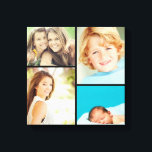 Benutzerdefinierte Familie Foto Collage Canvas Pri Leinwanddruck<br><div class="desc">Wunderschöne personalisierte Leinwand Wandkunst mit 4 eigenen Fotos in quadratischer Raster-Foto-Collage. Fügen Sie Ihre Lieblingsfamilien-Fotos hinzu und erstellen Sie einen wunderschönen Kunstdruck für die Leinwand. Klicken Sie auf Anpassen,  um Fotos zu verschieben,  Text hinzuzufügen und Schriftart und Farben anzupassen. Großartiges Geschenk für Familie,  Freunde,  Eltern und Großeltern!</div>