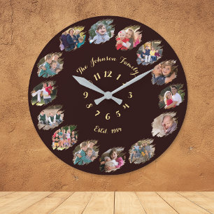 Benutzerdefinierte Familienfoto-Collage personalis Große Wanduhr