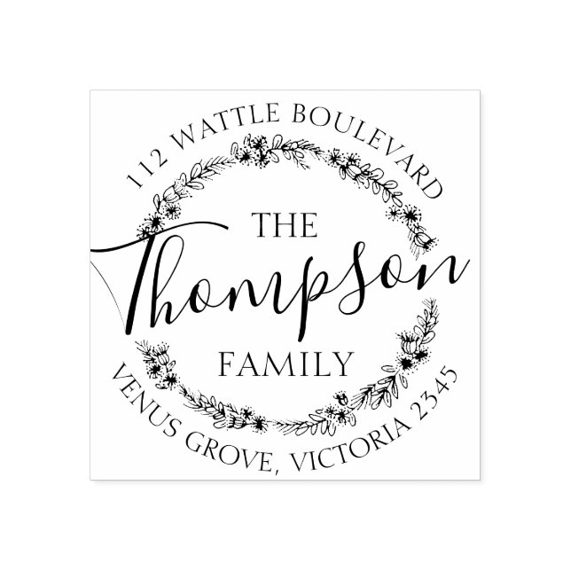 Benutzerdefinierte Familienname florale Rücksendea Gummistempel (Prägung)