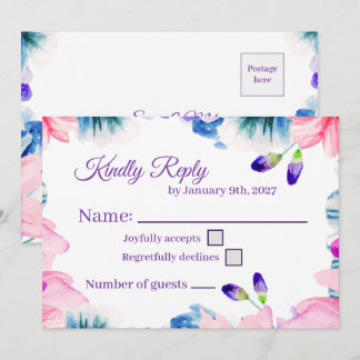 Benutzerdefinierte Farb-Wasserfarben-Blumen-RSVP-K Einladung