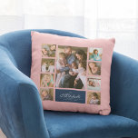 Benutzerdefinierte Farbe Elegante Skriptfamilie Fo Kissen<br><div class="desc">Foto Collage Kissen mit 9 Fotos in einem Gitter-Layout auf der Vorder-und Rückseite angeordnet, sodass es insgesamt 18 Fotos, die Sie mit eigenen Fotos mit Ihrem Familiennamen in einem eleganten Skript ersetzen können. Dieses vielseitige Kissendesign hat auch bearbeitbare Farben. Sie können die Hintergrundfarbe ändern, indem Sie auf "Anpassen" klicken, die...</div>