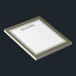 Benutzerdefinierte Farbe für grün, bestellbar Notizblock<br><div class="desc">Modern und trendig moosgrün (Hintergrundfarbe kann bearbeitet werden) personalisiertes Notizblock mit Ihrem Namen oder beliebigem Text oben.</div>