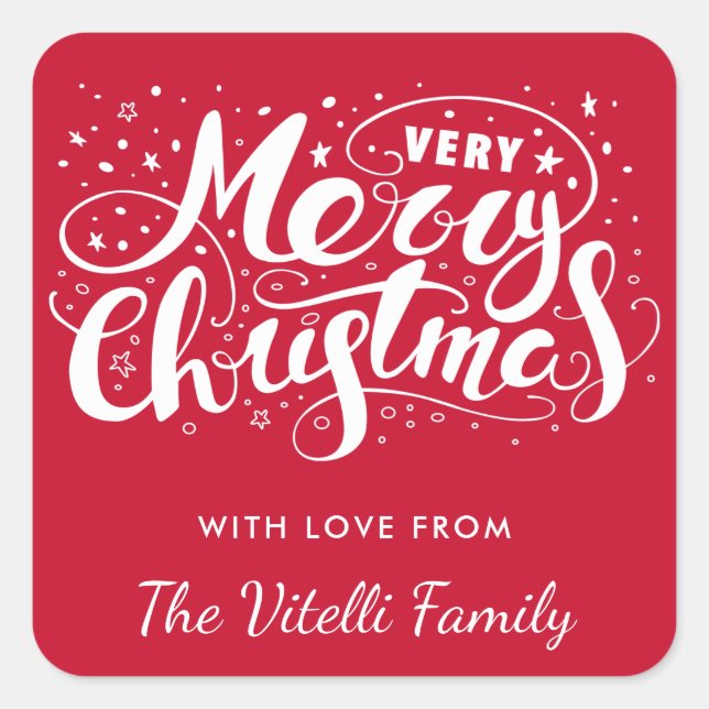 Benutzerdefinierte Farbe Sehr frohe Weihnachtskleb Quadratischer Aufkleber (Vorderseite)