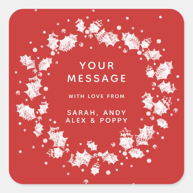 Benutzerdefinierte Farbe + Text Weihnachtsfeier Quadratischer Aufkleber (Vorderseite)