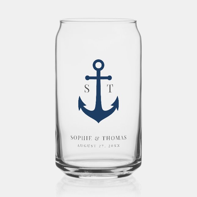 Benutzerdefinierte Farben Monogramm Anker Hochzeit Dosenglas (Vorderseite)