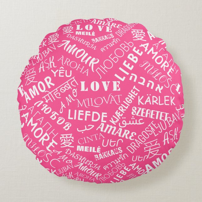 Benutzerdefinierte Farben RundpillowLove Text mehr Rundes Kissen (Vorderseite)
