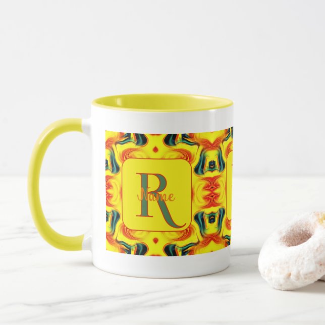 Benutzerdefinierte farbenfrohe Kunst-Monogramm Ihr Tasse (Mit Donut)