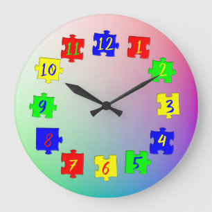 Benutzerdefinierte farbige Puzzleteile, Zahlen Kin Große Wanduhr