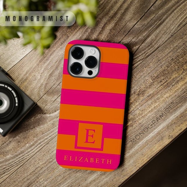Benutzerdefinierte Farbstreifen in rosa Farbstreif Case-Mate iPhone Hülle (Custom Deep Pink Orange Color Stripes Case-Mate iPhone Case)