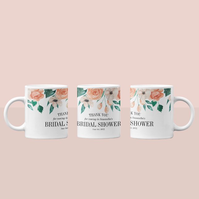 Benutzerdefinierte Favoriten für das farbige Braut Kaffeetasse (Elegant Peach Floral Bridal Shower Custom Favors Coffee Mug
)