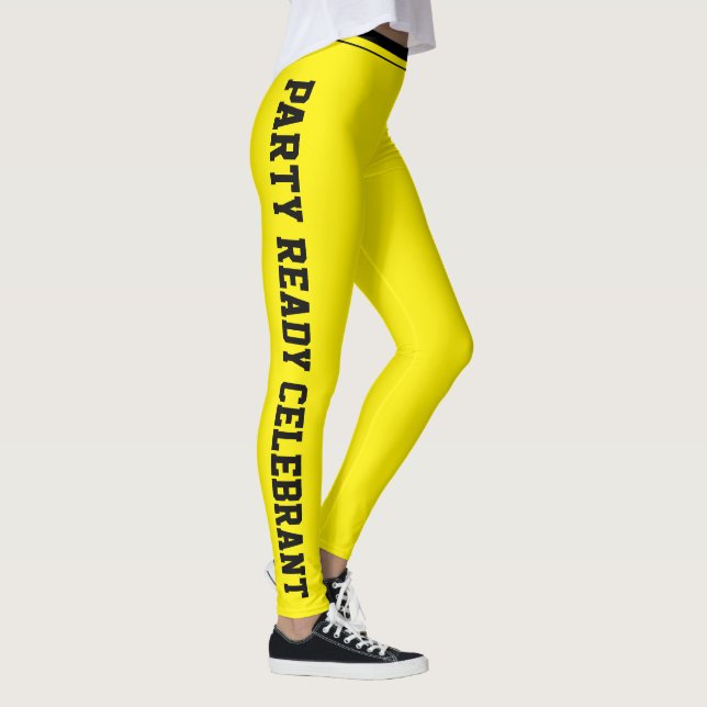 Benutzerdefinierte Feier Gelb-Schwarzes Monogramm  Leggings (Rechts)