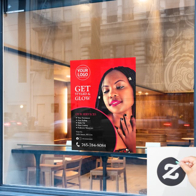 Benutzerdefinierte Fensterklammern von Salon Servi Fensteraufkleber (Café-Fenster)