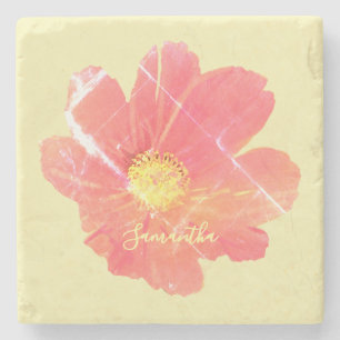 Benutzerdefinierte florale Retro-Gelb-Rot-Aquarell Steinuntersetzer