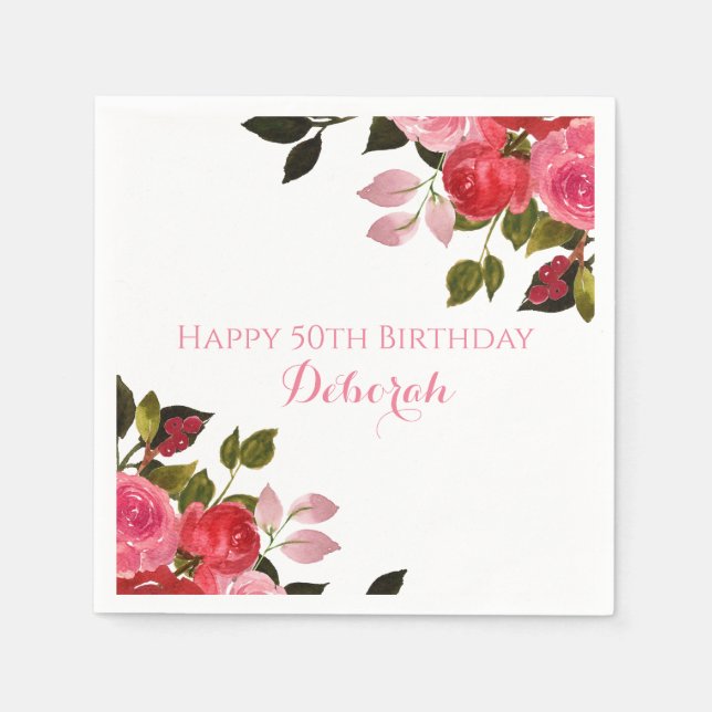 Benutzerdefinierte florale Rosen-Geburtstagsfeier Serviette (Vorderseite)