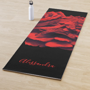 Benutzerdefinierte Florale Schwarze Rote Rosen Bot Yogamatte
