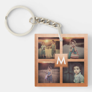 Benutzerdefinierte Foto Collage Rose Gold Monogram Schlüsselanhänger