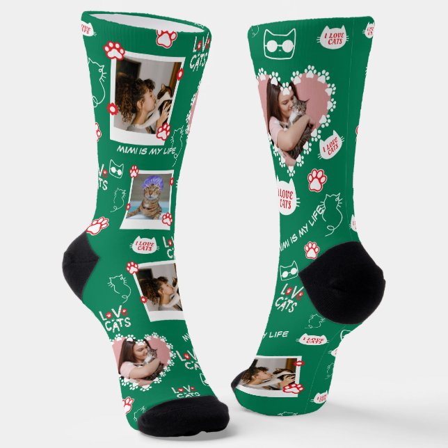 Benutzerdefinierte Foto Collage Socken mit Namen f (Gewinkelt)