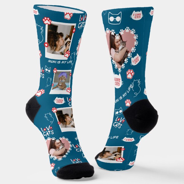 Benutzerdefinierte Foto Collage Socken mit Namen f (Gewinkelt)