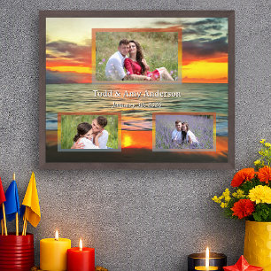 Benutzerdefinierte Foto-Hochzeitscollage Sonnenunt Poster