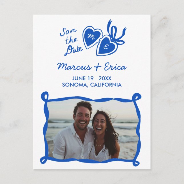 Benutzerdefinierte Foto-Initialen Save the Date fü Postkarte (Vorderseite)