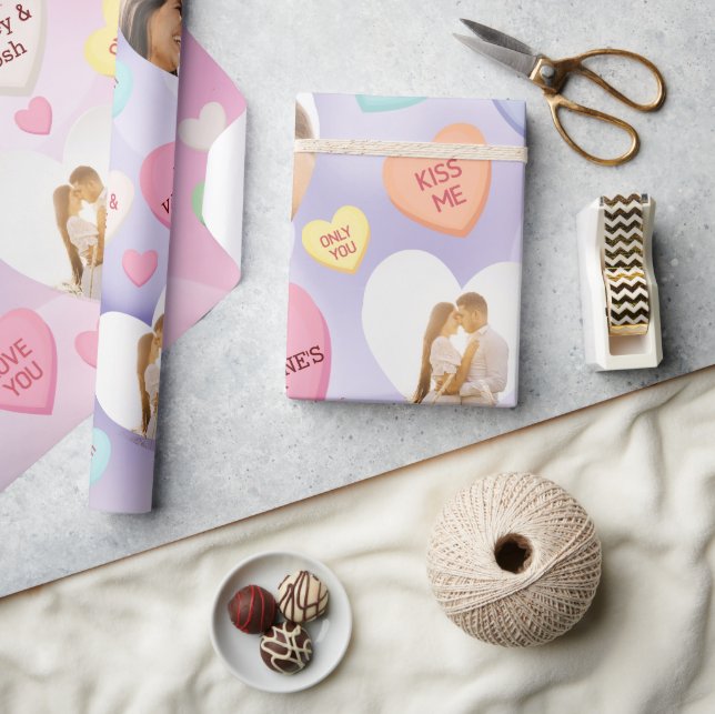 Benutzerdefinierte Foto-Konversation Candy Hearts Geschenkpapier (Kunsthandwerk)