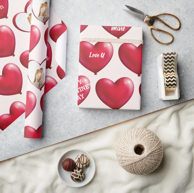 Benutzerdefinierte Foto-Konversation Rote Herzen Geschenkpapier (Kunsthandwerk)