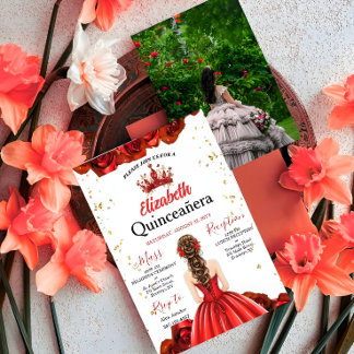 Benutzerdefinierte Foto-Rot-Rosen-Quinceañera-Einl Einladung