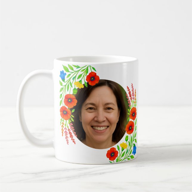Benutzerdefinierte Foto-Tasse mit Blumendesign-Ges Kaffeetasse (Links)