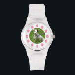 Benutzerdefinierte Foto-Uhr - rosa Paw-Drucke Armbanduhr<br><div class="desc">Eine Uhr mit rosa Pfoten druckt mit Ziffern. Personalisieren Sie mit Ihrem eigenen Foto Upload im Zentrum.</div>