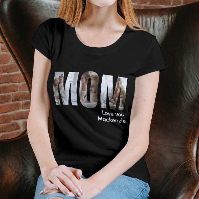 Benutzerdefinierte Foto- und Text-Personalisierte  T-Shirt (Custom Photo And Text Personalized Mom T-Shirt by Ricaso. Add 3 photographs, ideal Mothers Day gift)