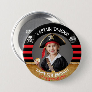 Benutzerdefinierte Foto- und Text-Pirat-Geburtstag Button