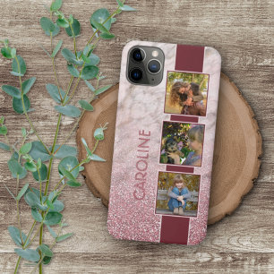 Benutzerdefinierte Fotocollage auf Blush-Pink-Marm iPhone 16 Pro Max Hülle