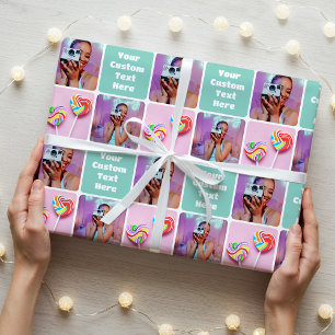 Benutzerdefinierte Fotocollage modernes Retro Grün Geschenkpapier