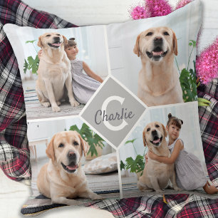 Benutzerdefinierte Fotocollage Monogramm Name Hund Kissen