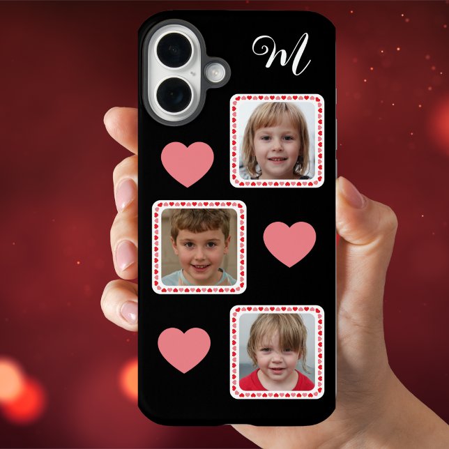 Benutzerdefinierte Fotomaterial mit Herz und Monog Case-Mate iPhone Hülle (Custom Photo Collage with Hearts and Monogram Case-Mate iPhone Case)