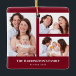 Benutzerdefinierte Fotos mit 3 Abschnitten Collage Keramikornament<br><div class="desc">Eine schöne Anordnung von vier Fotos der Familie, die in drei Bereiche unterteilt sind, mit einem rechteckigen Rahmen auf dem verlassen und zwei Querrahmen auf der rechten Seite mit einem Text auf der unteren Seite. Personalisieren Sie es mit Ihren eigenen Fotos und Texten. Perfekt für Ihre Lieben ein maßgeschneidertes Geschenk....</div>