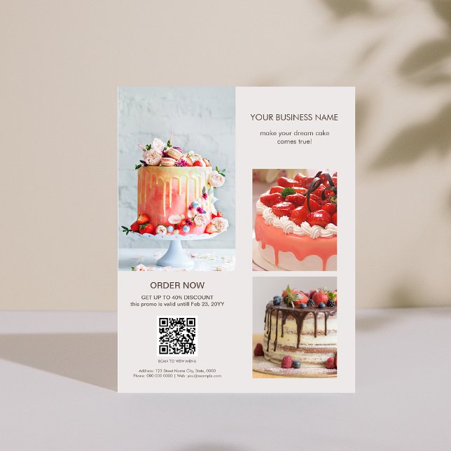 Benutzerdefinierte Fotos Scannen Sie den QR-Code M Flyer (Custom Photos Scan QR Code Menu Cake Bakery Flyer)