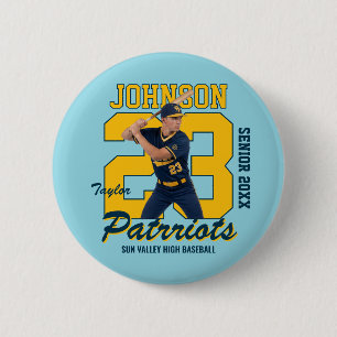 Benutzerdefinierte Fotospielernummer Baseball-Spor Button