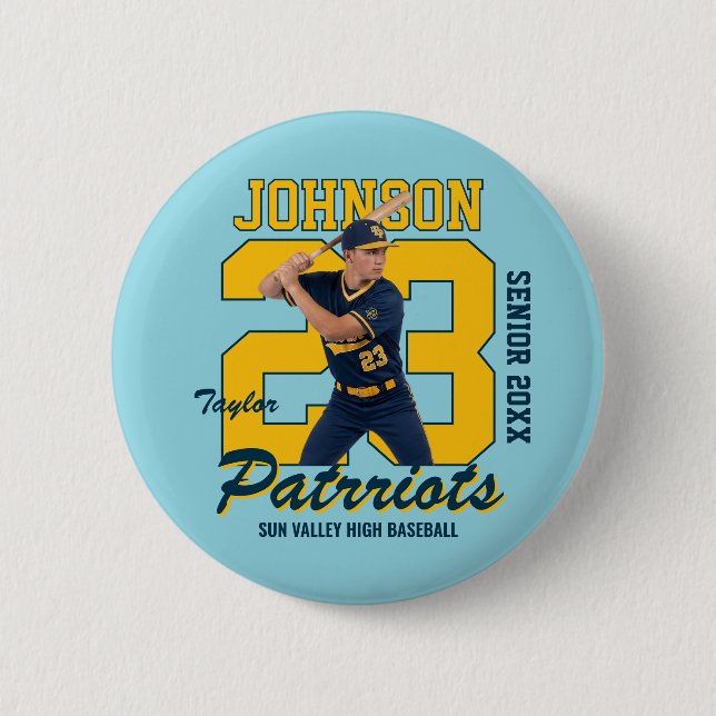 Benutzerdefinierte Fotospielernummer Baseball-Spor Button (Vorderseite)