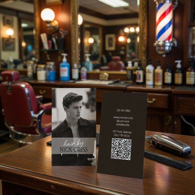 Benutzerdefinierte Friseur-Kontaktkarte mit QR-Cod Visitenkarte (Von Creator hochgeladen)