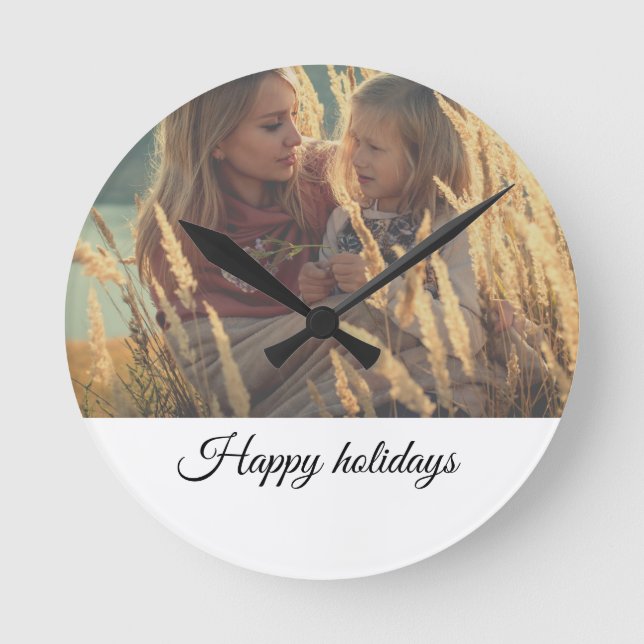 benutzerdefinierte fügen Sie Ihr Foto WeihnachtsWe Runde Wanduhr (Vorderseite)