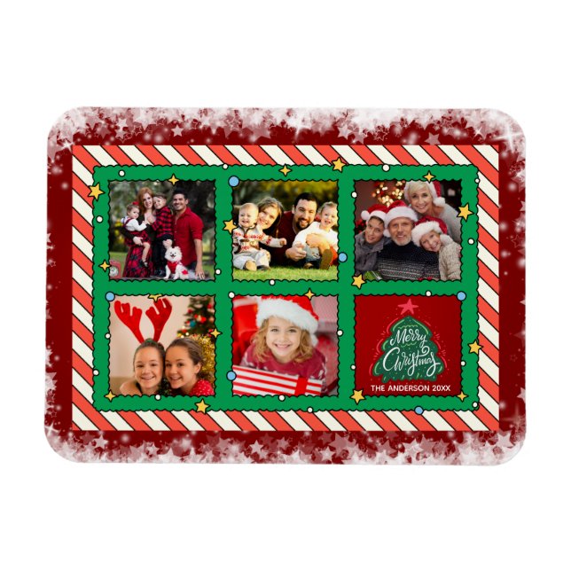 Benutzerdefinierte fünf-Foto-Weihnachts-  Magnet (Horizontal)