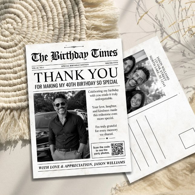 Benutzerdefinierte Geburtstagszeitung Dankeskarte (Custom Birthday Newspaper Thank You Card)
