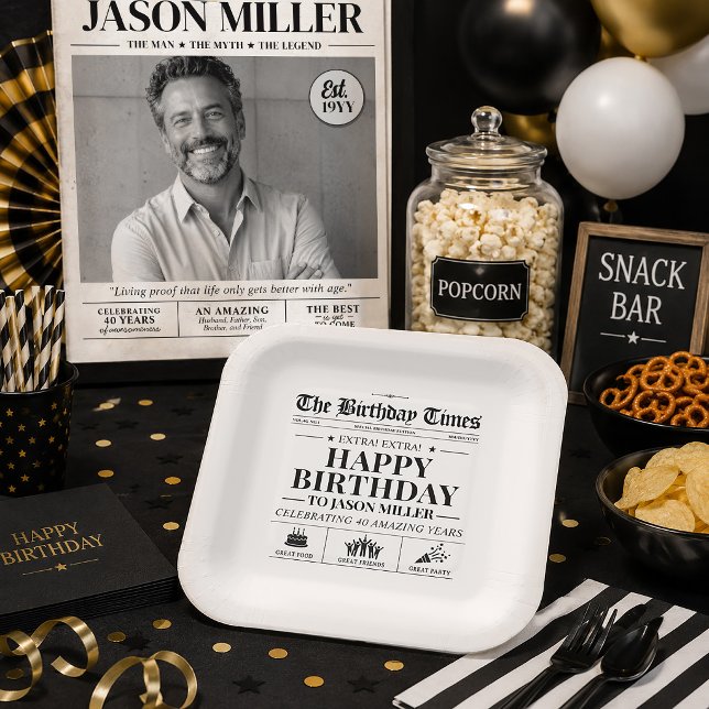 Benutzerdefinierte Geburtstagszeitung  Pappteller (Custom Birthday Newspaper Paper Plates)