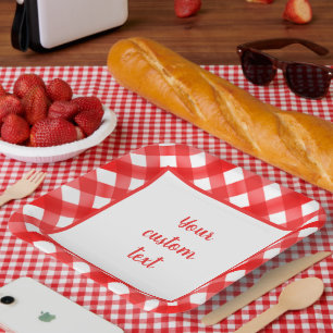 Benutzerdefinierte Gingham-Karo in Rot und Weiß Pappteller
