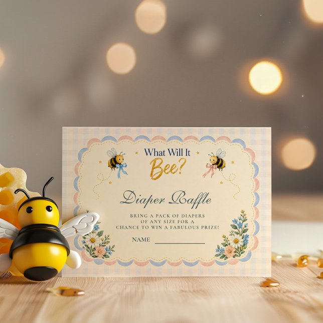 Benutzerdefinierte Gingham What Will It Bee Windel Begleitkarte (Von Creator hochgeladen)