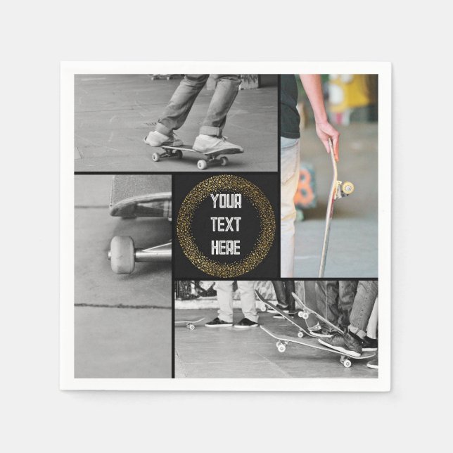 Benutzerdefinierte Gitter-Fotocollage und Text Tee Serviette (Vorderseite)