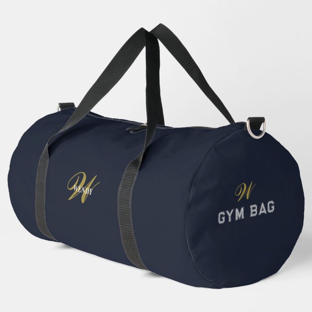 Benutzerdefinierte Gold-Navy-Blau-Monogramm-Anfang Duffle Bag (Linke Ecke)