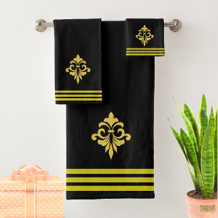 Benutzerdefinierte goldene Fleur de Lis, drei Stre Badhandtuch Set