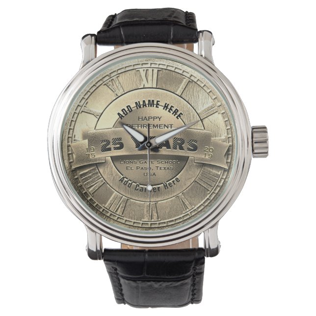 Benutzerdefinierte goldene Ruhestandsuhr Armbanduhr (Vorderseite)